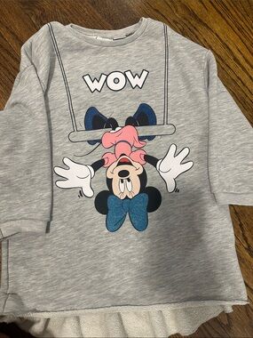 Zara Grey Minnie Mouse 'WOW' Long Sleeve Top with Blue Bow